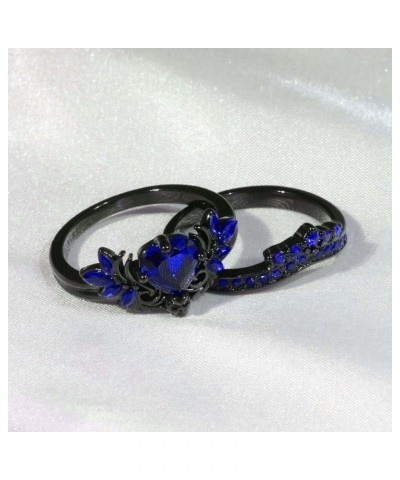 Couple Rings Matching Rings Black Wings Skull Ring 1.5ct Red CZ Womens Wedding Ring Sets Punk Ring Blue women size9 & men siz...