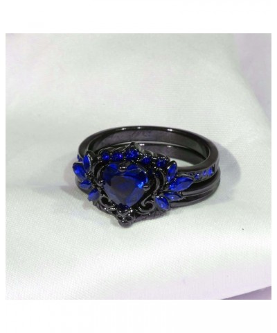 Couple Rings Matching Rings Black Wings Skull Ring 1.5ct Red CZ Womens Wedding Ring Sets Punk Ring Blue women size9 & men siz...