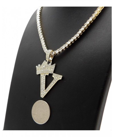 Rhinestone Studded Crown Initial Alphabet Letter Pendant Necklace 20" Rhinestone Tennis Chain Necklaces in Gold Tone or Silve...