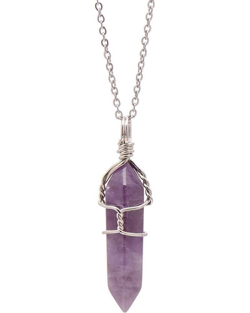 Hand Wired Natural Raw White Quartz Crystal Point Pendant Necklace Amethyst $8.66 Necklaces