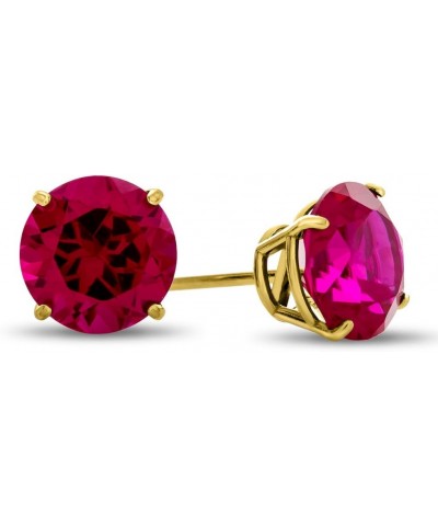 Solid 14k Yellow Gold 8mm Round Stud Earrings Created Ruby $61.05 Earrings