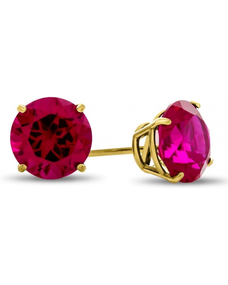 Solid 14k Yellow Gold 8mm Round Stud Earrings Created Ruby $61.05 Earrings