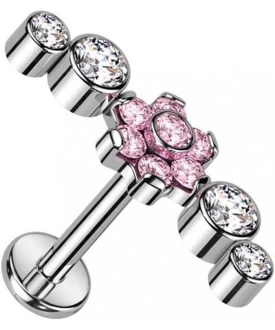 16GA F136 Implant Grade Titanium Internally Threaded CZ Crystal Flower Crawler Flat Back Stud Pink $9.87 Body Jewelry