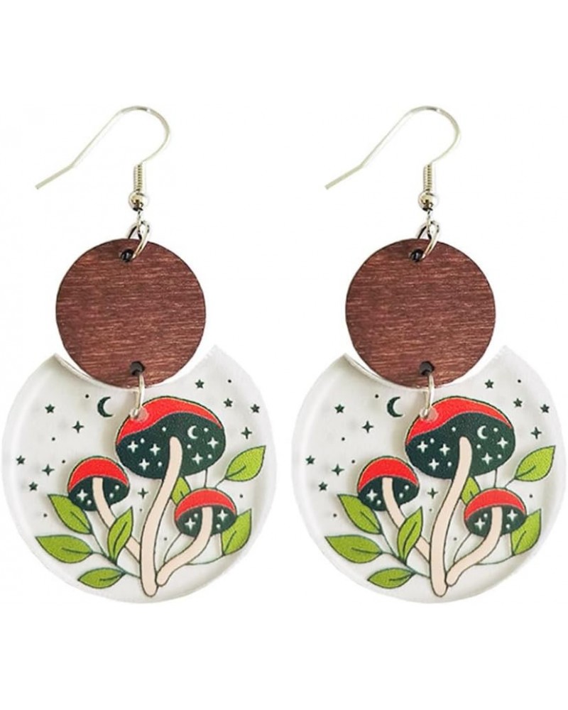 Cute Wooden Thanksgiving Maple Dangle Earrings Acrylic Autumn Chicken Mushroom Fall Earrings Round Disc Earrings for Women Gi...