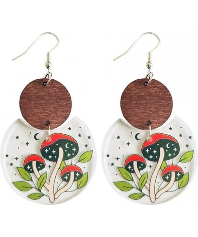 Cute Wooden Thanksgiving Maple Dangle Earrings Acrylic Autumn Chicken Mushroom Fall Earrings Round Disc Earrings for Women Gi...