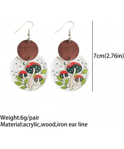 Cute Wooden Thanksgiving Maple Dangle Earrings Acrylic Autumn Chicken Mushroom Fall Earrings Round Disc Earrings for Women Gi...