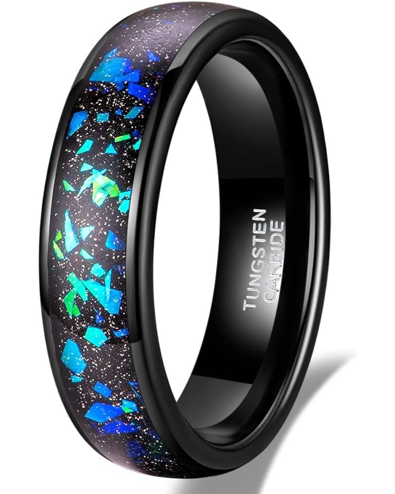 4mm 6mm Wedding Rings for Men Women Tungsten Carbide Galaxy Opal and Sandblast Inlay Multi-Colored Mens Wedding Band Beveled ...