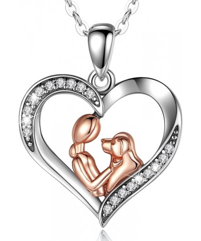 Sterling Silver Heart Dog Necklaces for Women Girls Pet Lover Gifts, 18" Chain Dog and Woman $33.79 Necklaces