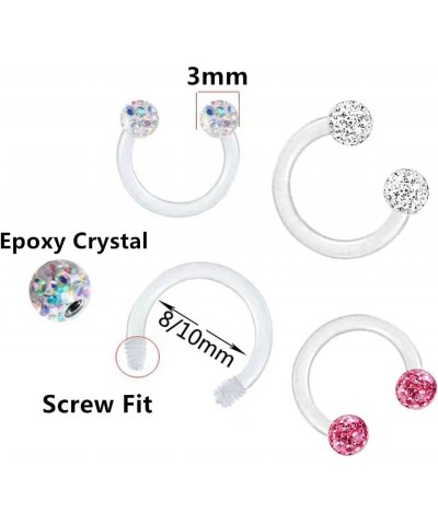 12pc 16g Acrylic Horseshoe Nose Septum Lip CZ Crystal Ball Hoop Bar Ring Ear Body Piercing Retainer Pink Suitable for Ring Di...