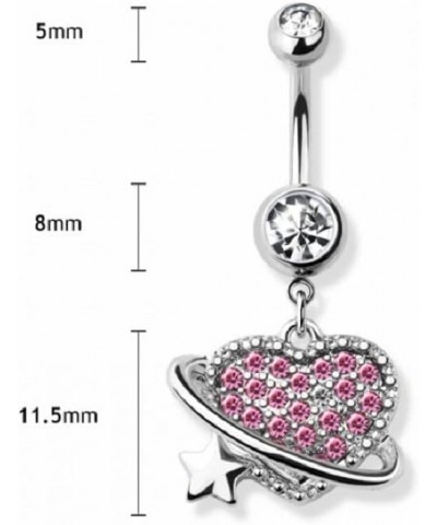 14GA 316L Stainless Steel Pink CZ Crystal Paved Orbiting Heart Dangling Belly Button Ring Silver Tone $9.85 Body Jewelry