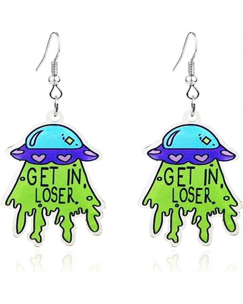 Fun UFO Alien Spaceship Dangle Earrings for Women Girls Novelty Punk Acrylic Cartoon Space Spacecraft Flying Saucer Lightweig...