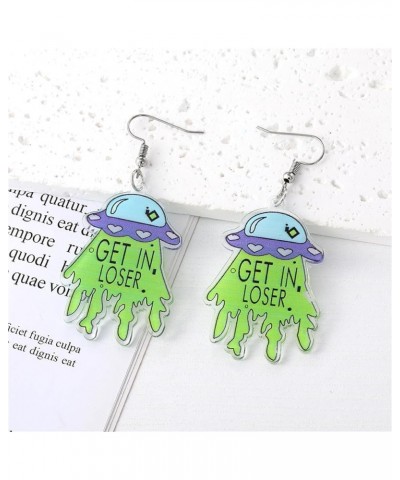 Fun UFO Alien Spaceship Dangle Earrings for Women Girls Novelty Punk Acrylic Cartoon Space Spacecraft Flying Saucer Lightweig...