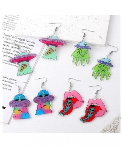 Fun UFO Alien Spaceship Dangle Earrings for Women Girls Novelty Punk Acrylic Cartoon Space Spacecraft Flying Saucer Lightweig...