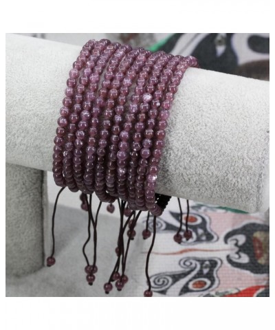 Natural Gemtone 4mm Round Beads Crystal Adjustable Braided Macrame Tassels Bracelets Unisex Purple Lepidolite Lithium Mica $1...