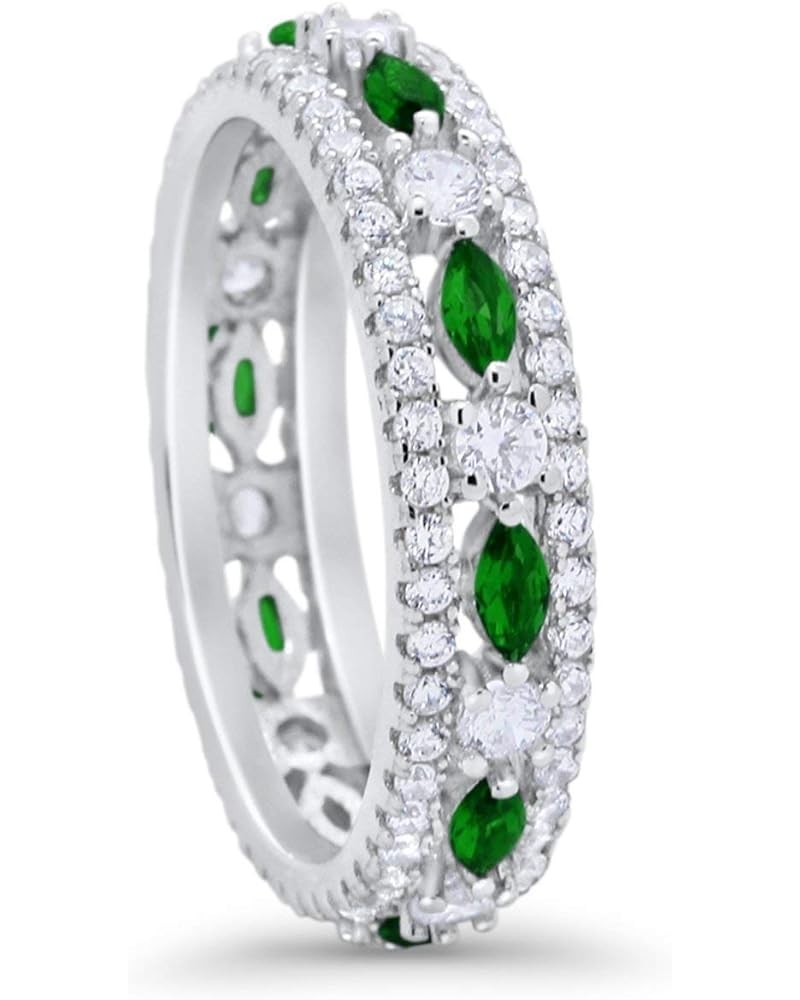 6mm Art Deco Full Eternity Band Marquise Round Cubic Zirconia 925 Sterling Silver Simulated Green Emerald CZ $13.05 Rings