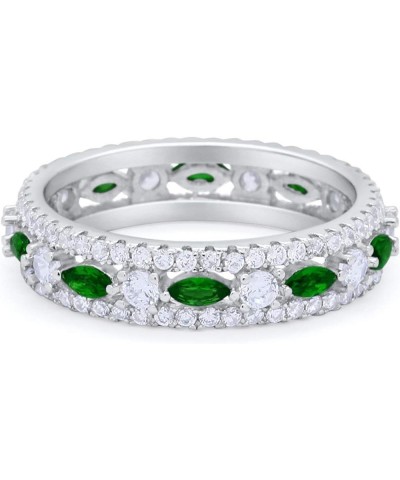 6mm Art Deco Full Eternity Band Marquise Round Cubic Zirconia 925 Sterling Silver Simulated Green Emerald CZ $13.05 Rings