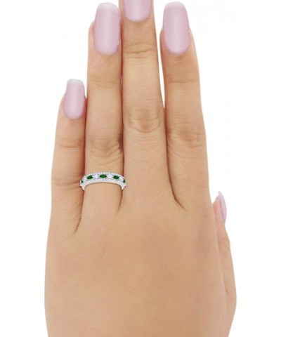 6mm Art Deco Full Eternity Band Marquise Round Cubic Zirconia 925 Sterling Silver Simulated Green Emerald CZ $13.05 Rings