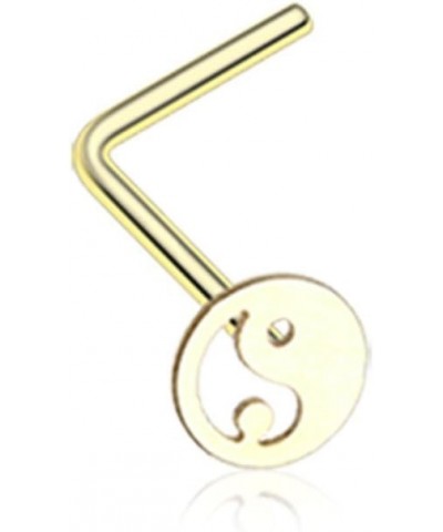 Yin Yang Tao L-Shaped 316L Surgical Steel Nose Stud Ring 20 GA, 9/62", Gold $7.64 Body Jewelry