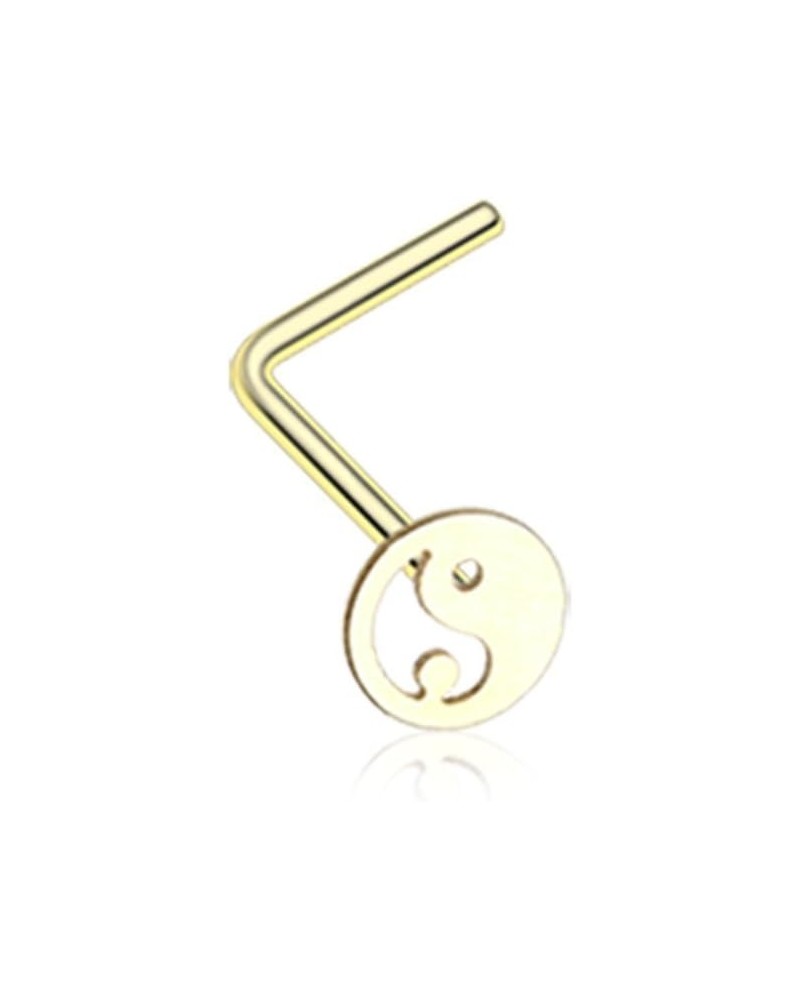 Yin Yang Tao L-Shaped 316L Surgical Steel Nose Stud Ring 20 GA, 9/62", Gold $7.64 Body Jewelry