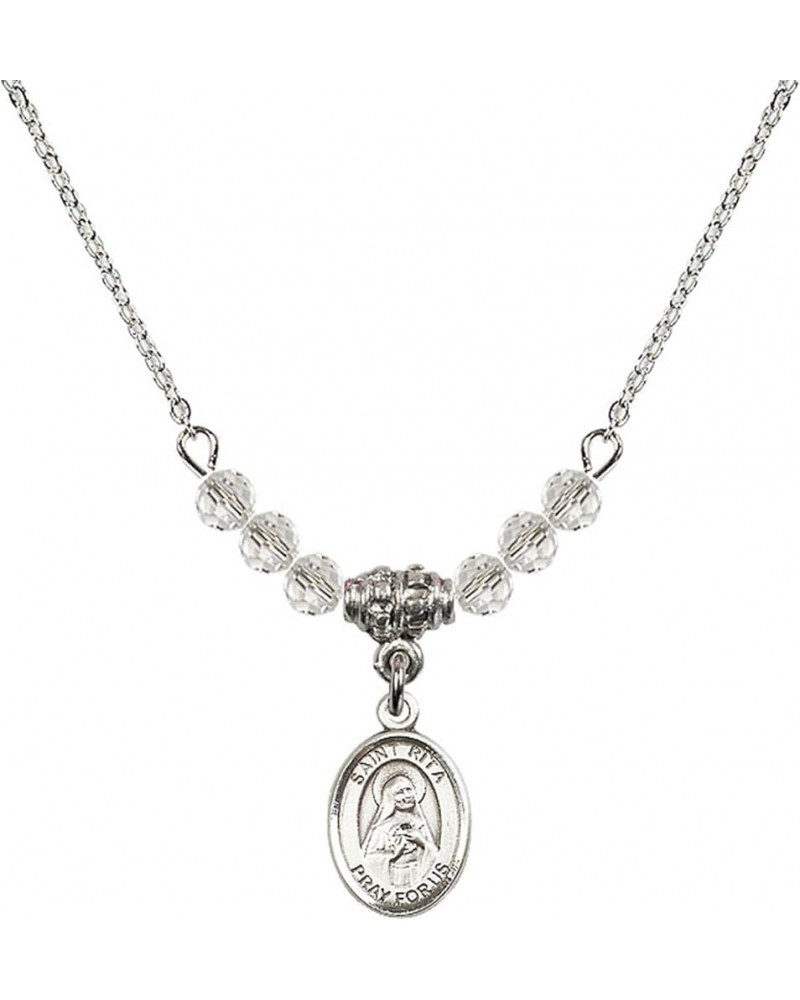 April Birth Month Bead Necklace with Catholic Patron Saint Petite Charm, 18 Inch Saint Rita of Cascia $32.44 Necklaces