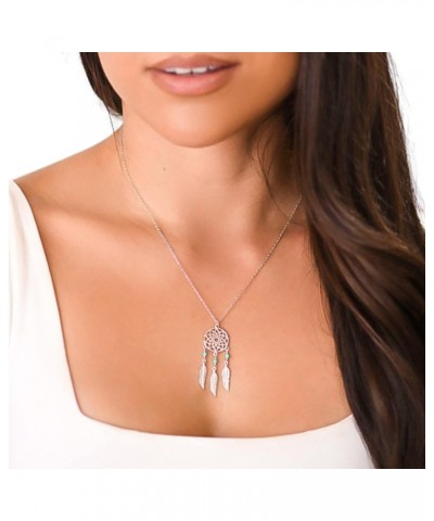 Sterling Silver Created Turquoise Dream Catcher 16+2" Necklace $23.93 Necklaces