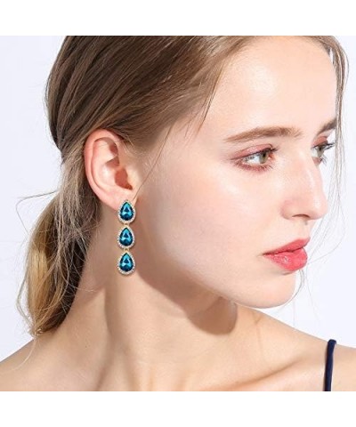 Women's Austrian Crystal Teardrop Pear Shape 2.4 Inch Long Clip-on Dangle Earrings 10-Gold-tone Turquoise Color $11.96 Earrings