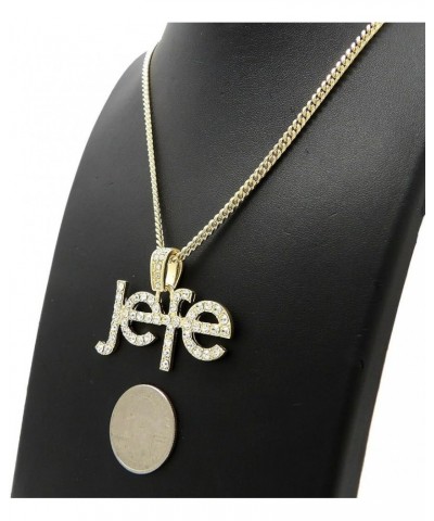 Iced Gold Silver Plated Boss Jefe Pendant & 18" 20" 24" Cuban/Rope/Box Chain Hip Hop Jewelry Necklace (GOLD) 18" CUBAN CHAIN ...