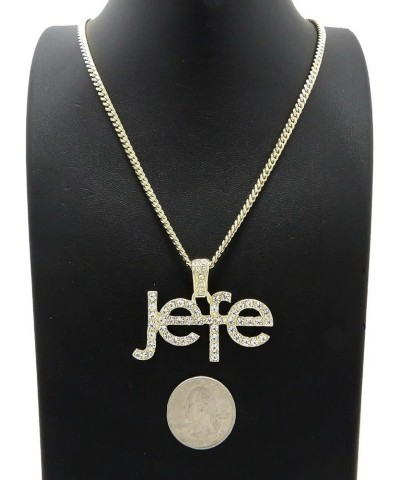 Iced Gold Silver Plated Boss Jefe Pendant & 18" 20" 24" Cuban/Rope/Box Chain Hip Hop Jewelry Necklace (GOLD) 18" CUBAN CHAIN ...