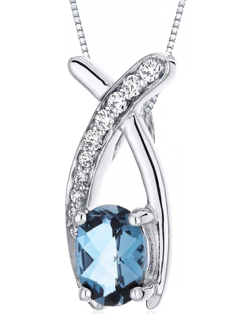 London Blue Topaz Open Infinity Pendant Necklace for Women 925 Sterling Silver, Natural Gemstone Birthstone Solitaire, 0.75 C...