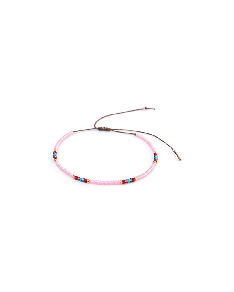 Beaded Anklet for Women, Boho Bohemian Native American Style, Unique Waterproof Pink Colorful Hippie Beach Anklet, Handmade b...