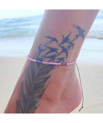 Beaded Anklet for Women, Boho Bohemian Native American Style, Unique Waterproof Pink Colorful Hippie Beach Anklet, Handmade b...