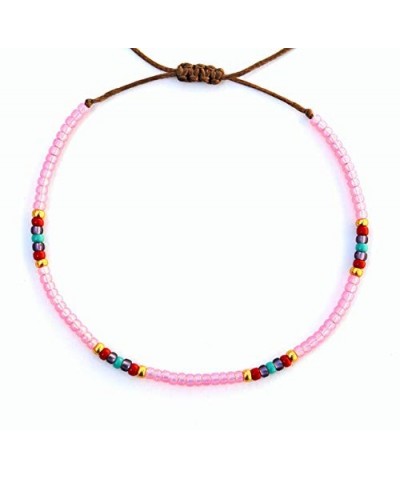 Beaded Anklet for Women, Boho Bohemian Native American Style, Unique Waterproof Pink Colorful Hippie Beach Anklet, Handmade b...