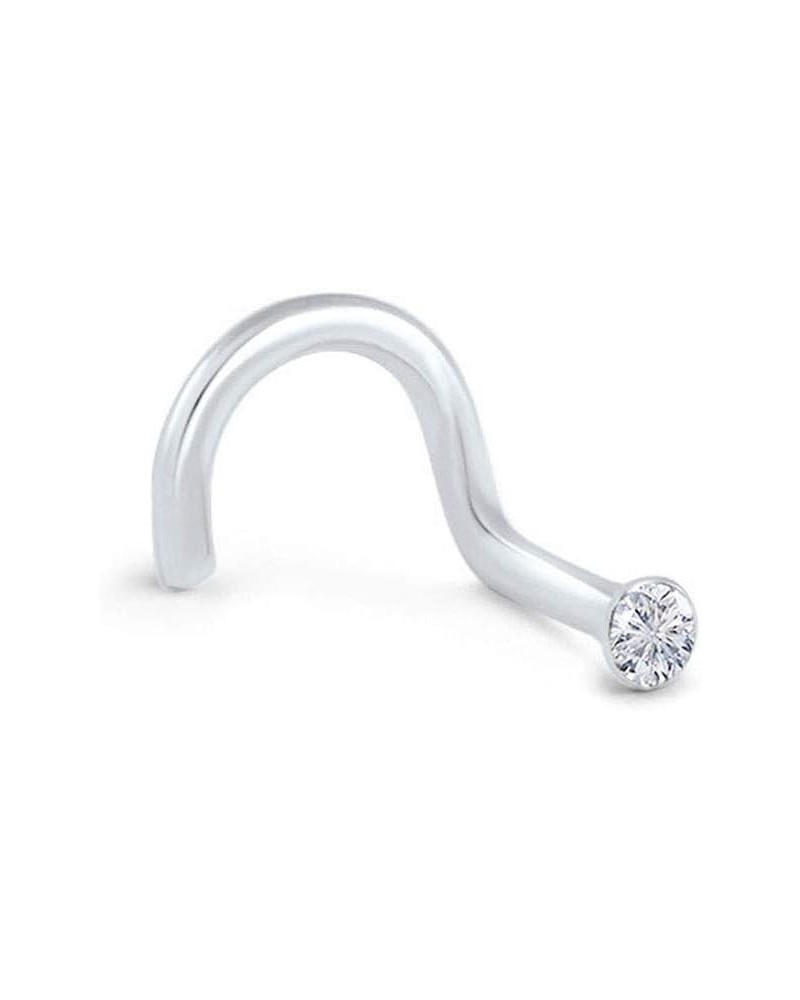 925 Sterling Silver Nose Screw Ring Tiny Micro 1mm CZ 22G LightBlue-Left Nostril Screw $9.00 Body Jewelry