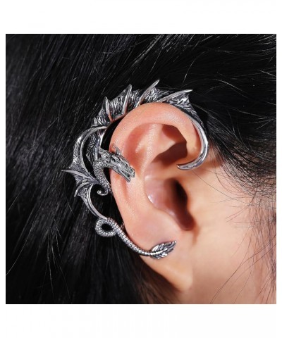 Gothic Dragon Ear Cuff 1pcs Retro Silver Punk Hip Hop Stainless Steel Snake Dragon Cuff Earring Cartilage Climber Ear Wrap Ea...