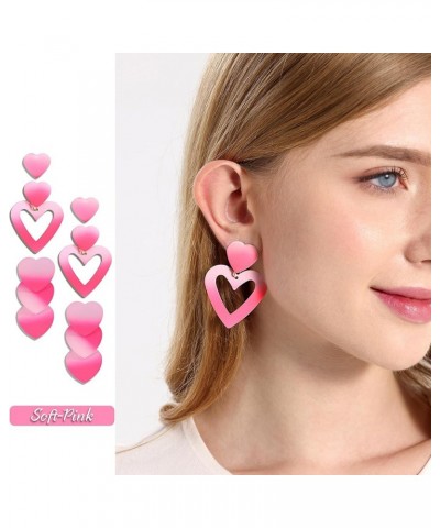 925 Sterling Silver Post Heart Dangle Drop Earrings for Women Teen Girls Pink Drop Earrings Set for Women Love Heart Dangle E...