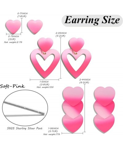 925 Sterling Silver Post Heart Dangle Drop Earrings for Women Teen Girls Pink Drop Earrings Set for Women Love Heart Dangle E...