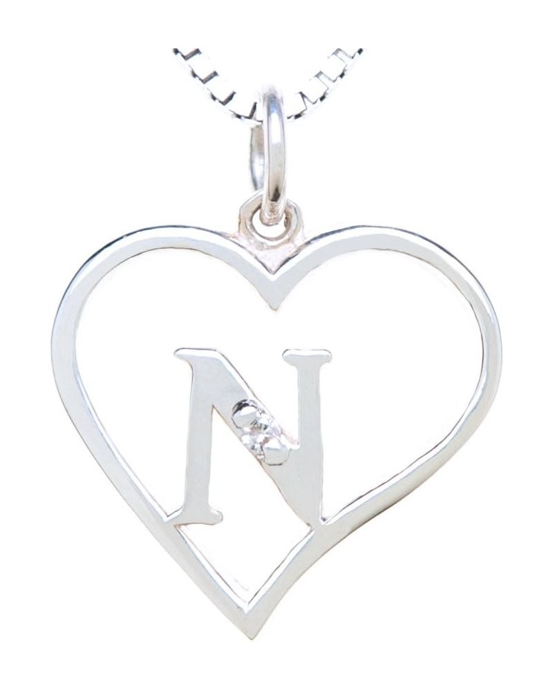 Sterling Silver Diamond Pendant Heart & Letter Letter N $34.30 Necklaces