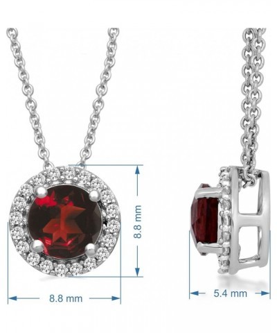 Sterling Silver Checkerboard Round Gemstone and Created White Sapphire Pendant Necklace, 18" Rolo Chain Garnet $42.00 Necklaces