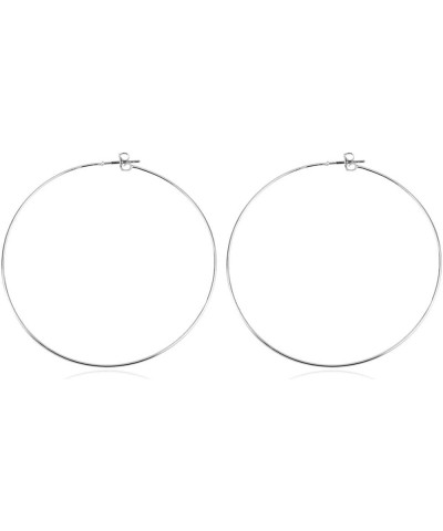 Lightweight Endless Simple Hoop Earrings - Infinity Round Circle Seamless Thin Hoops Thin Butterfly Back 60mm - Matte Silver ...