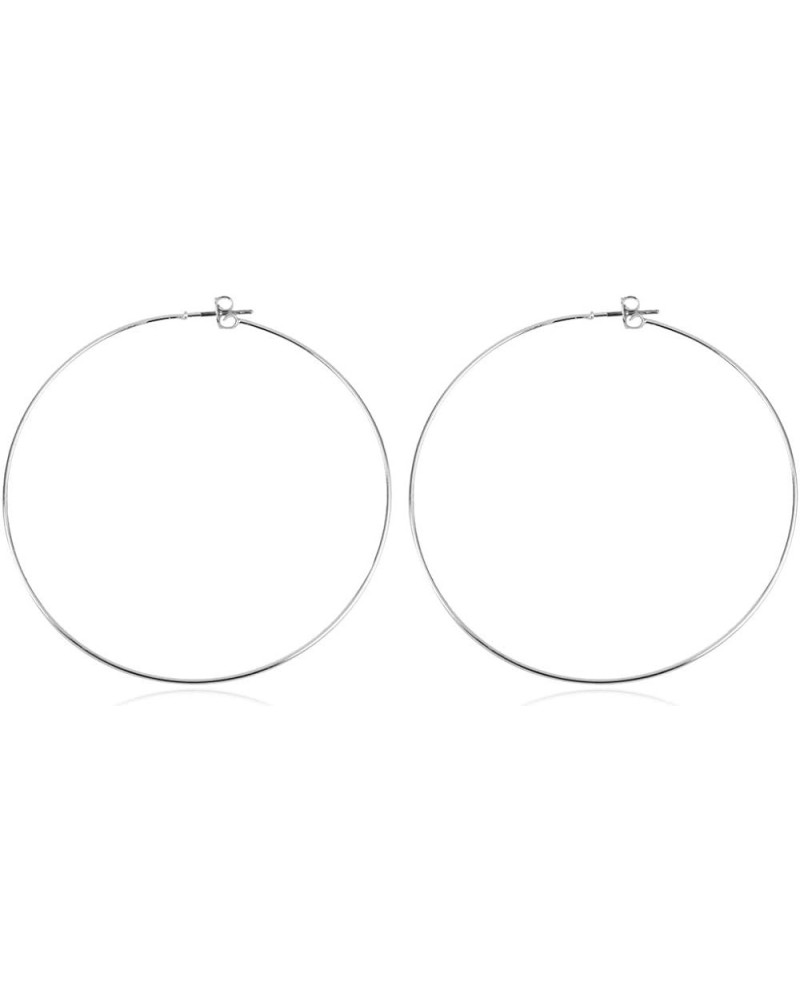 Lightweight Endless Simple Hoop Earrings - Infinity Round Circle Seamless Thin Hoops Thin Butterfly Back 60mm - Matte Silver ...