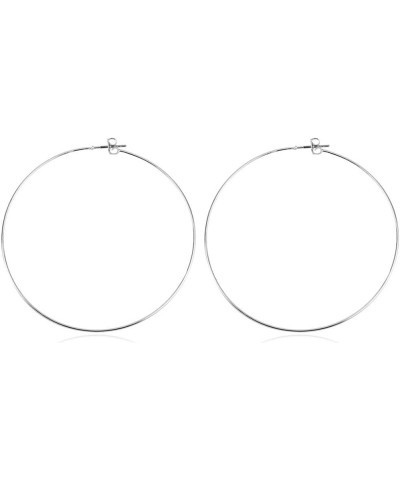 Lightweight Endless Simple Hoop Earrings - Infinity Round Circle Seamless Thin Hoops Thin Butterfly Back 60mm - Matte Silver ...