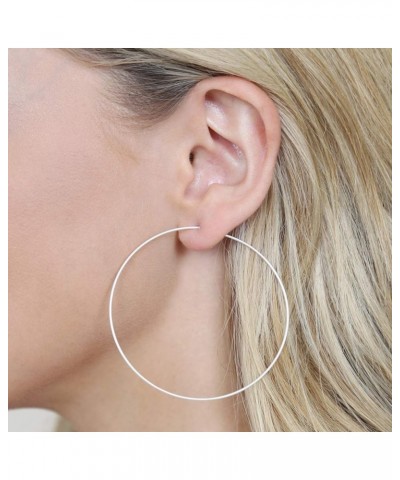 Lightweight Endless Simple Hoop Earrings - Infinity Round Circle Seamless Thin Hoops Thin Butterfly Back 60mm - Matte Silver ...