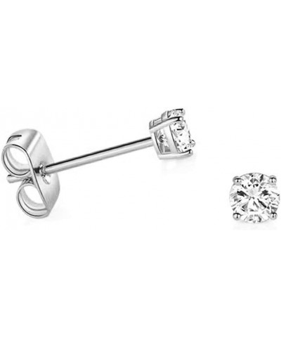 14k White Gold Round CZ Stud Earrings with Butterfly Pushbacks for Women, Men, and Girls - Real Solid Gold Solitaire Design 2...