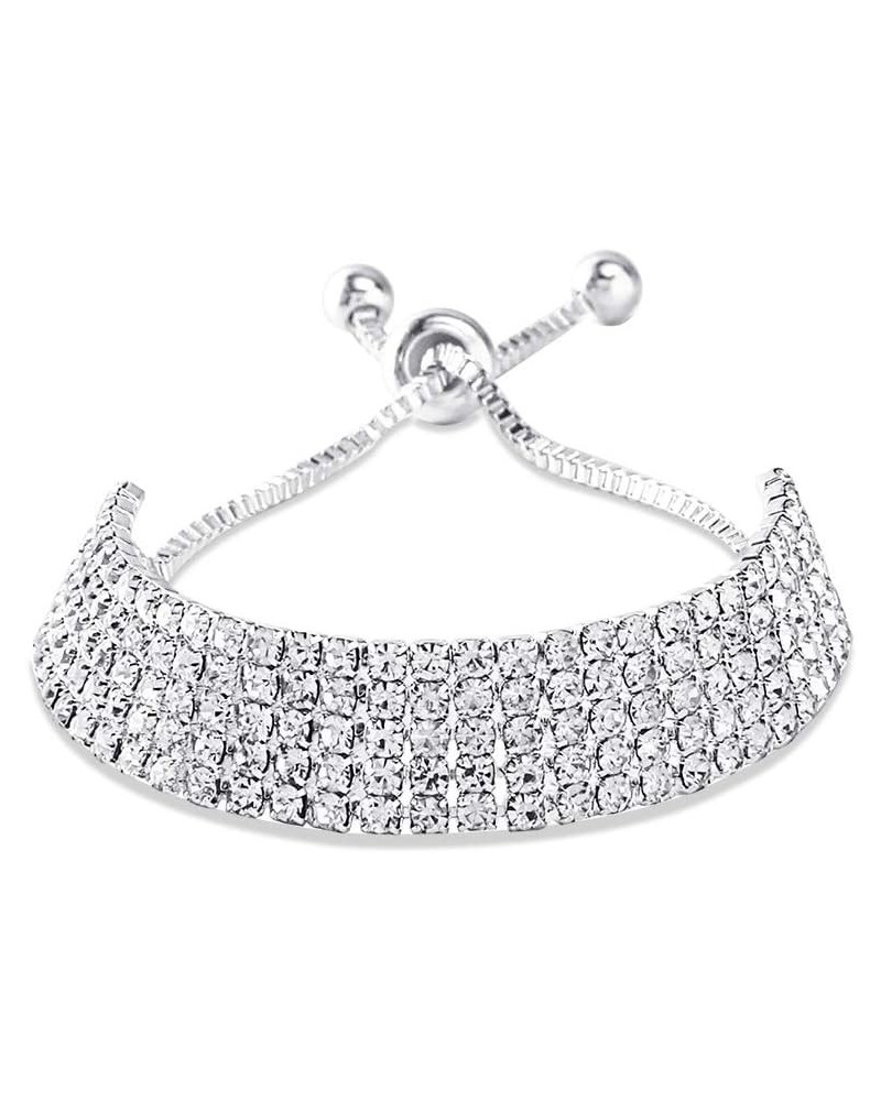 CZ Tennis Bracelets Classic Sparkly Rhinestone Bracelets for Women Girls Adjustable Wrist Chain 5 rows Brass $8.69 Bracelets