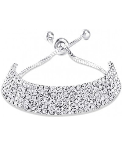 CZ Tennis Bracelets Classic Sparkly Rhinestone Bracelets for Women Girls Adjustable Wrist Chain 5 rows Brass $8.69 Bracelets