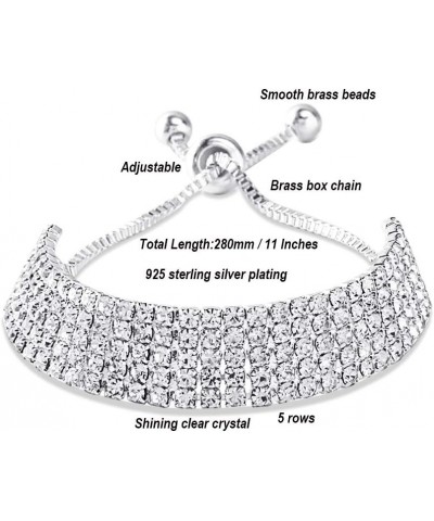 CZ Tennis Bracelets Classic Sparkly Rhinestone Bracelets for Women Girls Adjustable Wrist Chain 5 rows Brass $8.69 Bracelets