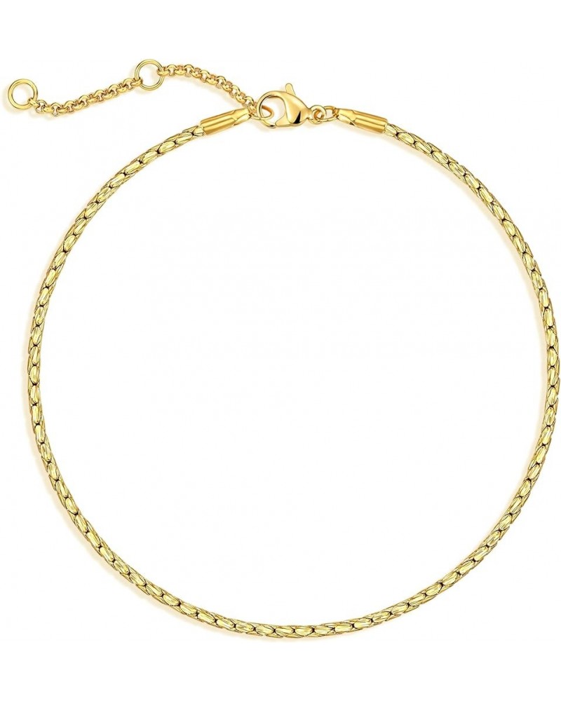 Gold Link Anklet for Women 18K Gold Dainty Simple Flat Surface Chain Anklet Delicate Summer Beach Jewelry Flat Squama Chain $...