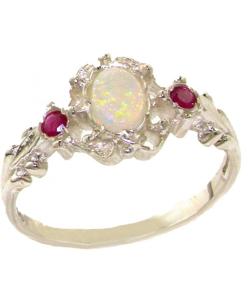 925 Sterling Silver Real Genuine Opal and Ruby Womens Band Ring $53.40 Rings