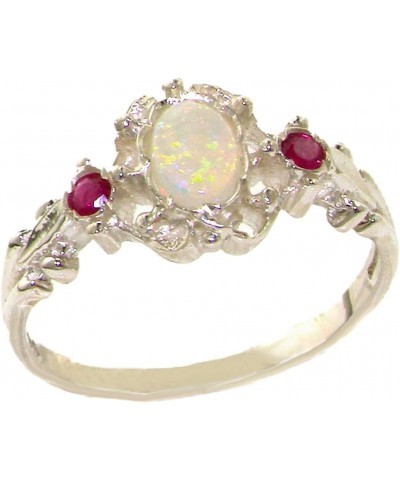 925 Sterling Silver Real Genuine Opal and Ruby Womens Band Ring $53.40 Rings