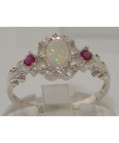 925 Sterling Silver Real Genuine Opal and Ruby Womens Band Ring $53.40 Rings